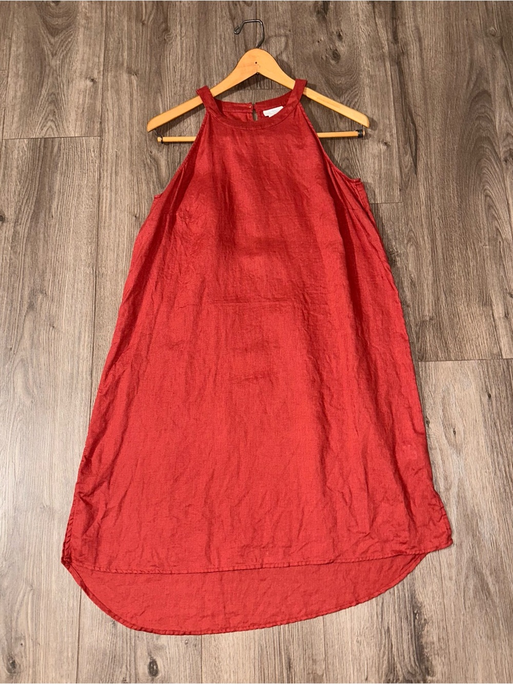 LINEN Swing Dress Linen Red High-Low Sleeveless Dress NWOT
